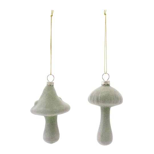 Melrose Green Mushroom Glass Ornaments Set